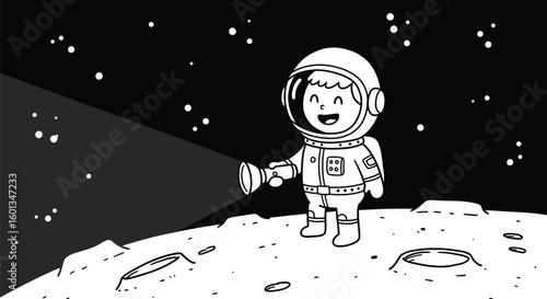 Astronaut Exploring Space with Flashlight