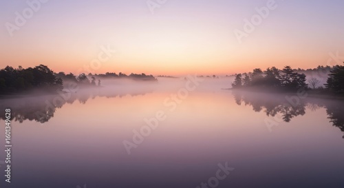 Wallpaper Mural Serene Misty Lake at Dawn with Soft Pastel Colors and Reflection Torontodigital.ca