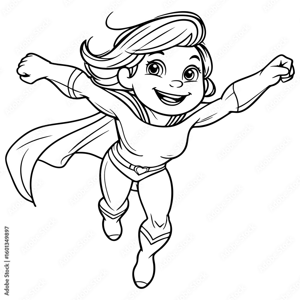 Fototapeta premium Cheerful Young Supergirl Flying Through the Sky with Confidence