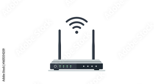 Simple flat design wifi router with antennas and signal icon