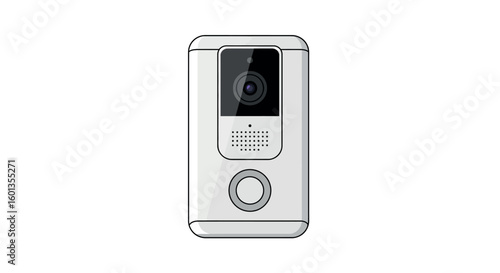 Modern smart doorbell with camera on white background