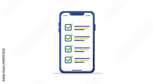 Flat checklist app on smartphone display with check marks and tasks