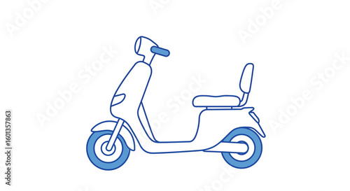 Simple blue linear scooter design on white background for urban mobility concepts