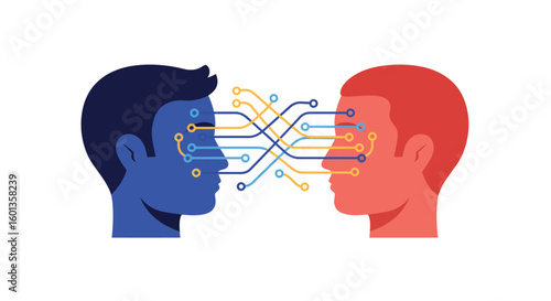 Digital connection between dual human profiles in abstract circuit design