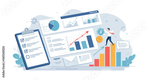 Business analytics growth with data charts and teamwork concepts