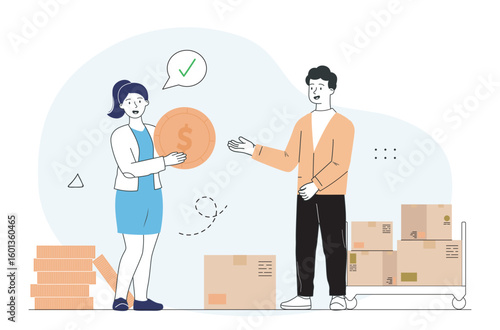 Business transaction and delivery concept. Vector illustration