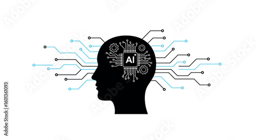Artificial intelligence concept with human silhouette and circuitry