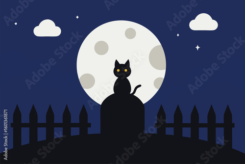 simple halloween night scene with full moon  cloud