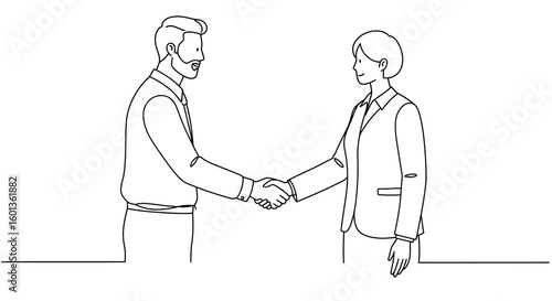 Business handshake in line art style illustrating professional agreement