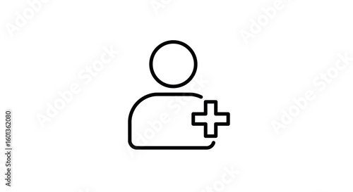 Simple linear icon of person with plus sign for adding user or member
