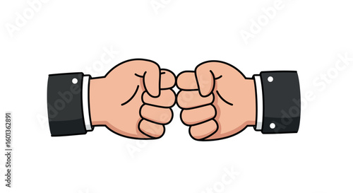 Fist bump gesture with two cartoon hands in flat design on white background