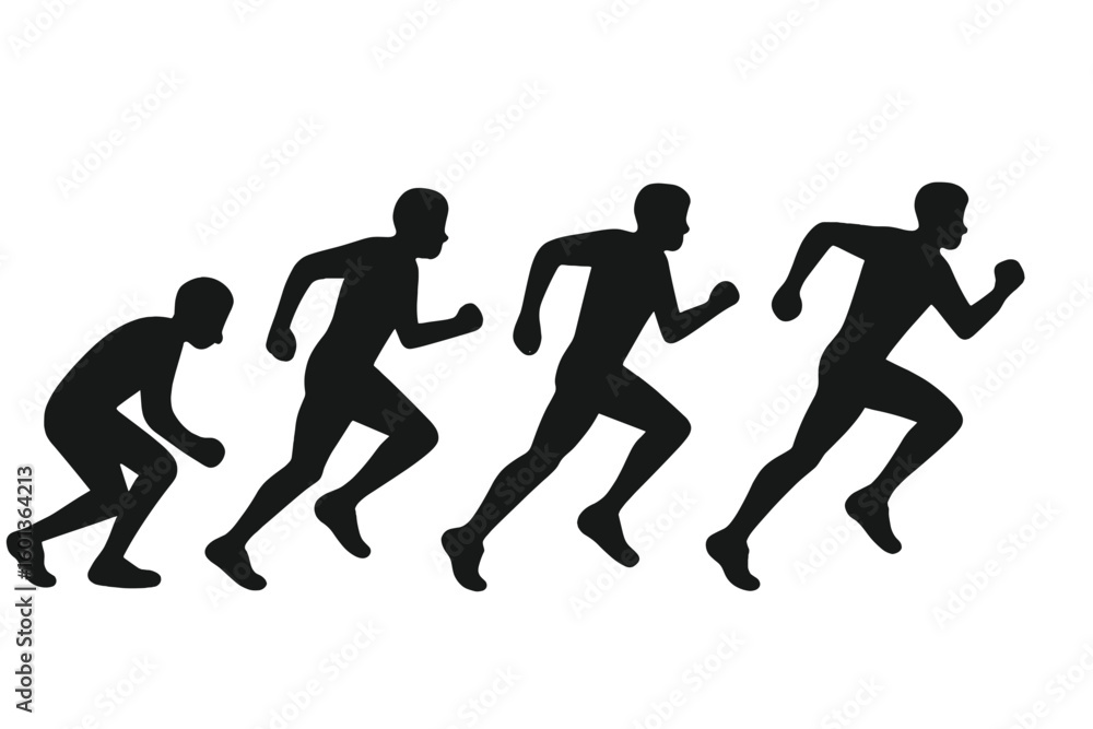 Isolated vector silhouette of running people, including men and women, in a group of runners in motion Isolated vector silhouette of running people, including men and women, in a group of runners in motion