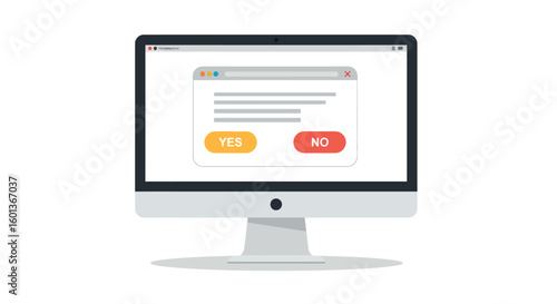 Computer screen with pop-up notification featuring yes and no buttons
