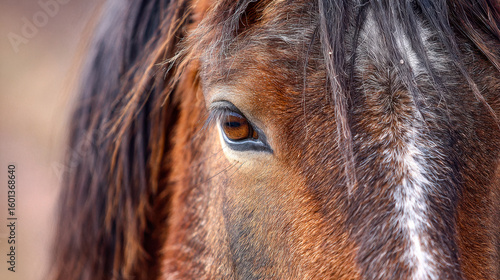 Close-up of a horse?s eye and mane showcasing natural beauty