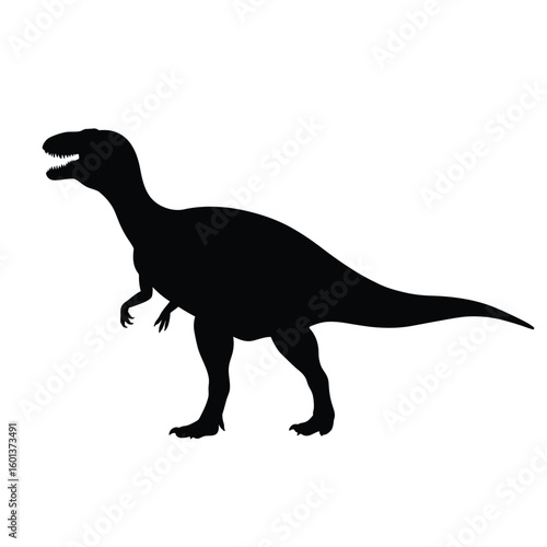 Majungasaurus Dinosaur Silhouette Illustration Isolated on White Background Prehistoric Predator with Sharp Teeth Ancient Reptile Creature Artwork Black Figure
