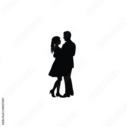Silhouette of Couple Embracing Romantic Moment Together Isolated on White Background Perfect for Wedding or Anniversary Designs Valentines Day Graphic Resource