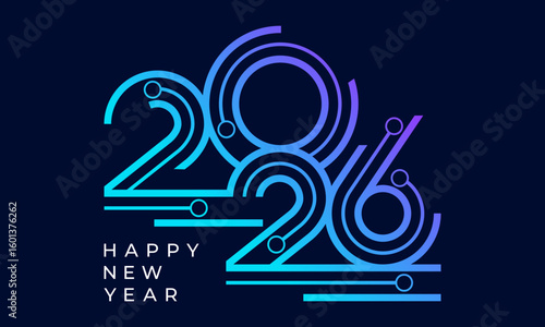 2026 Happy New Year with technology design vector illustration. Unique 2026 logo design template.