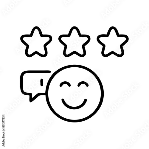 Smiling face with speech bubble and three stars for feedback icon  