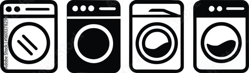 Washing machine silhouette icons vector set laundry appliance symbol front load and top load washer illustration