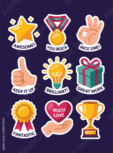 Collection of Achievement Stickers and Emblems
