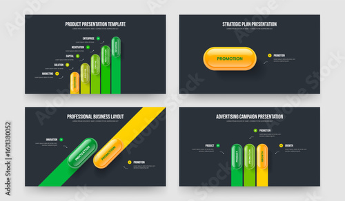 Business Visualization 5 1 2 3 Option Infographic Presentation Design Collection. Investor Growth Five One Two Three Element Diagram Frame Template Vector Illustration Bundle.
