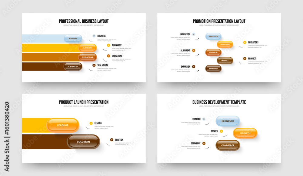 Fototapeta premium Financial Visualization 4 5 2 3 Step Diagram Presentation Design Set. Consulting Launch Four Five Two Three Option Infographic Frame Layout Vector Illustration Collection.