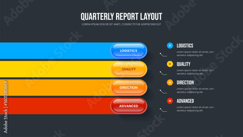 Corporate Proposal Four Element Diagram Frame Design. Service Launch 4 Option Infographic Presentation Template. Financial Innovation Slideshow Layout Vector Illustration.