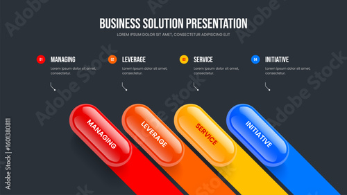 Professional Overview Slide Design Vector Illustration. Creative Launch Four Element Infographic Frame Layout. Visual Portfolio 4 Option Diagram Presentation Template.