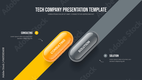 Financial Visualization Slideshow Template Vector Illustration. Digital Overview 2 Element Diagram Frame Layout. Consulting Briefing Two Step Infographic Presentation Design.