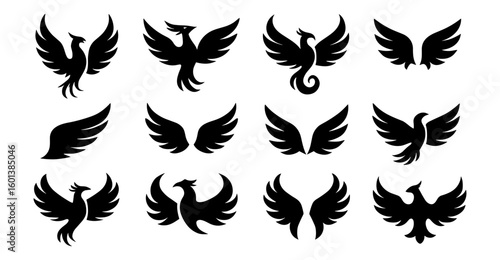 Elegant phoenix silhouettes and wings collection