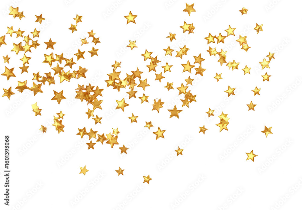 Obraz premium Golden stars falling on a white background, png, transparent