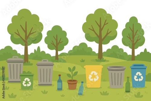 The principle of reducing, reusing, and recycling serves as the foundation for a waste management concept that emphasizes sustainable garbage sorting through the division of paper, PET plastic, and