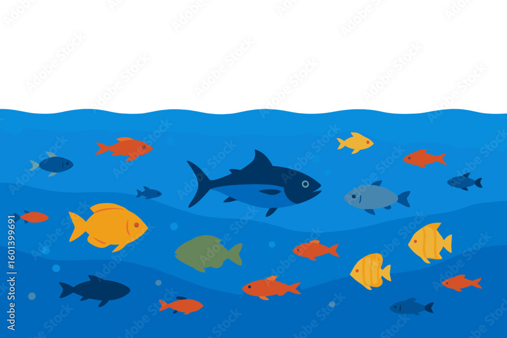 Fototapeta premium World ocean day and international plastic bag free day concept, refusing plastic to save fish and the ocean, vector illustration of a fish trapped in a plastic bag