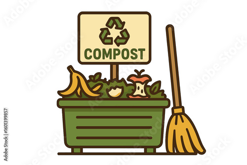Compost and composted soil cycle as a composting pile of rotting kitchen scraps turning into organic fertilizer, represented by a composting line icon isolated on a white background in an Eps 10