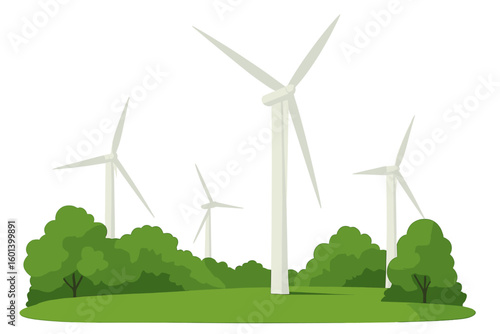 Illustration of an environmentally friendly concept, featuring a vector wind generator or turbine icon, representing an alternative energy source and ecological electricity equipment, set in a cute