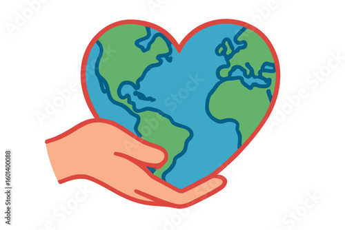 Vector illustration of hands embracing the Earth, symbolizing ecology, nature, and the preservation of our planet in 3D style