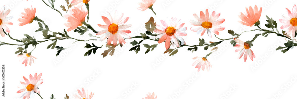custom made wallpaper toronto digitalSeamless peach daisy vines with watercolour style and delicate details