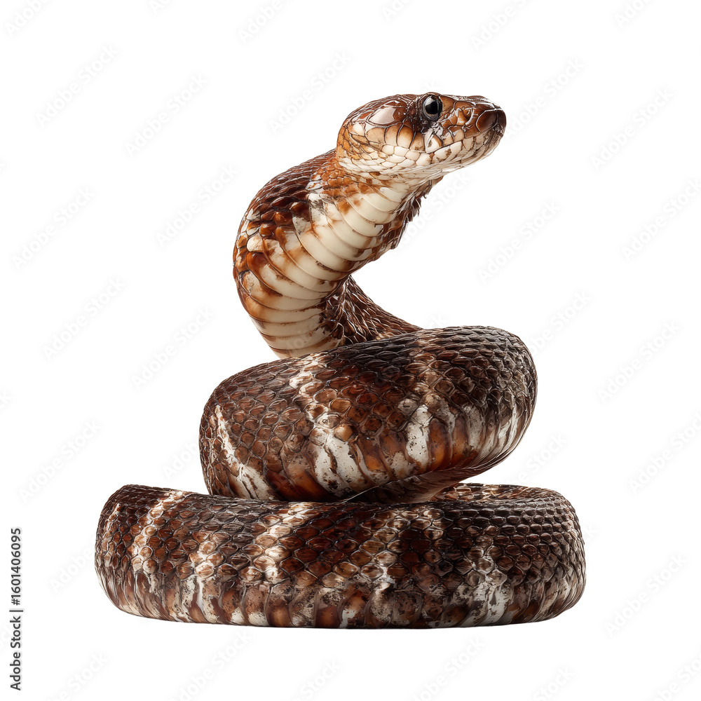 Fototapeta premium A close-up view of a coiled rattlesnake, its scales and patterns vividly displayed