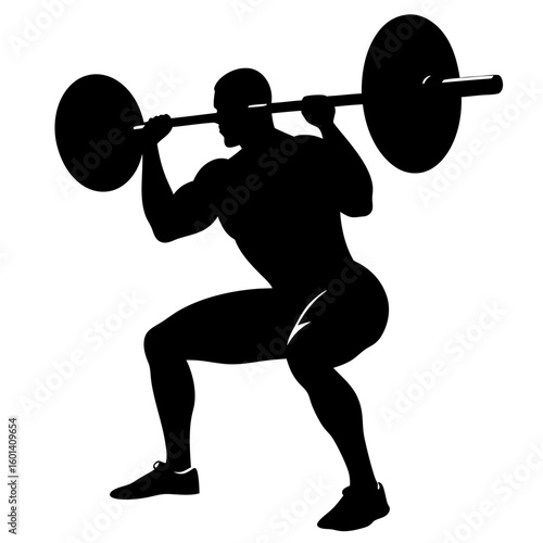 Man lifting barbell doing squats exercise silhouette vector illustration