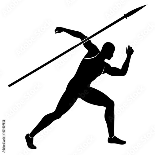Man running holding spear javelin sport silhouette vector illustration