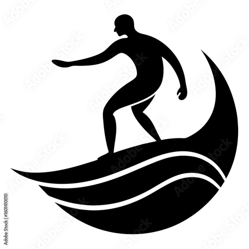Surfer riding wave sport activity silhouette vector illustration