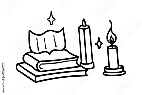 Books And Candles Doodle