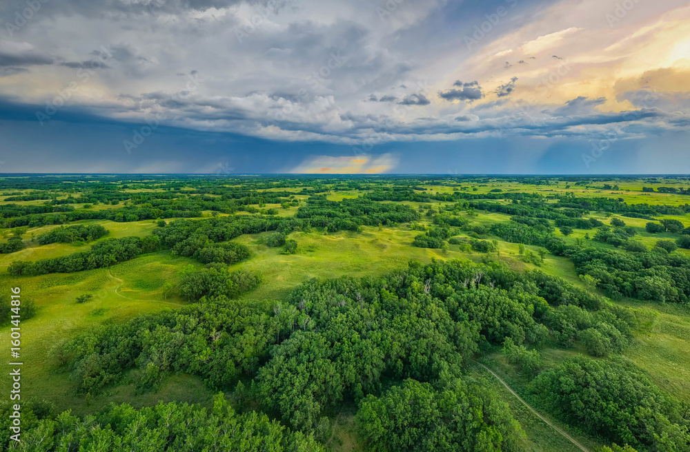 Fototapeta premium Sheyenne National Grassland Aerial Sunset