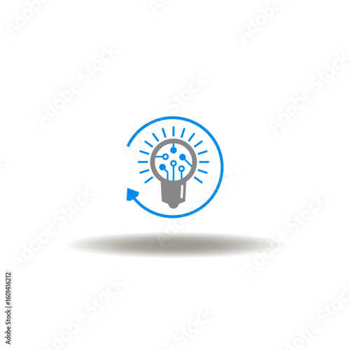 Vector illustration of lighbulb with circuit pattern and round arrow. Symbol of NLP is Natural Language Processing or Neuro Linguistic Programming.