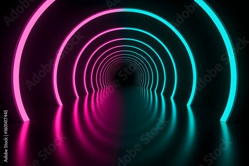 Neon Tunnel Futuristic Corridor with Pink and Teal Lighting