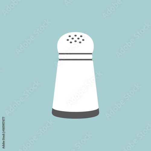 White salt shaker with holes on a light blue background simple illustration.