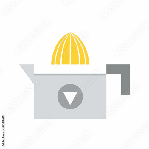 Lemon in juicer illustration simple flat design style on white background.