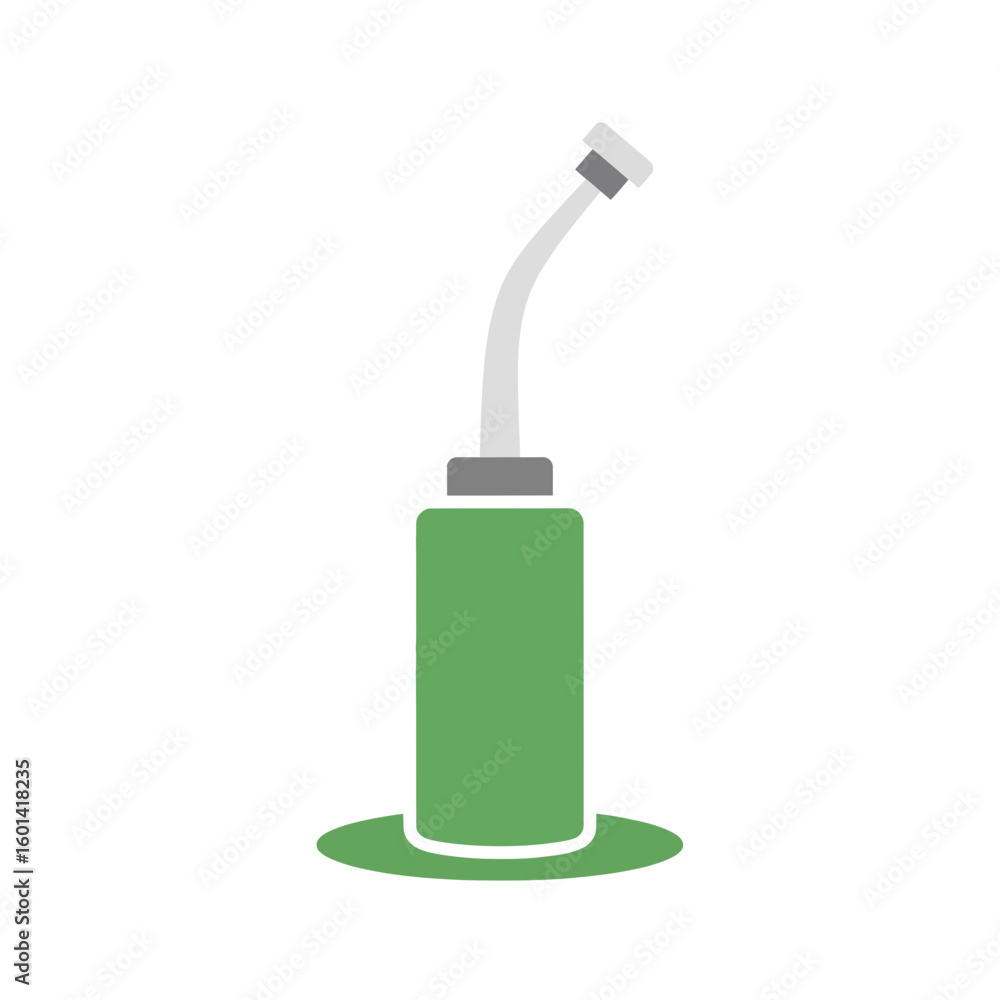 Fototapeta premium Green watering can with long spout on a green base isolated on white.