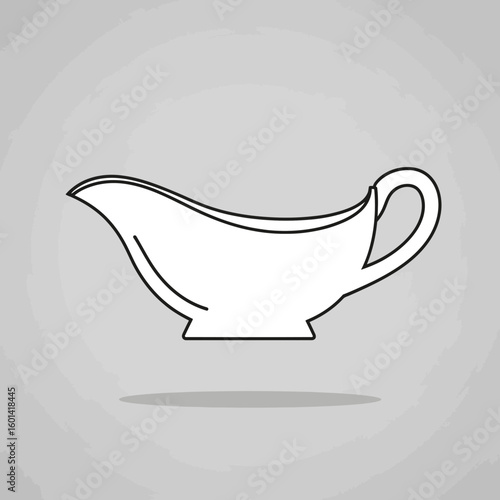 White gravy boat outline on a gray background with a shadow.
