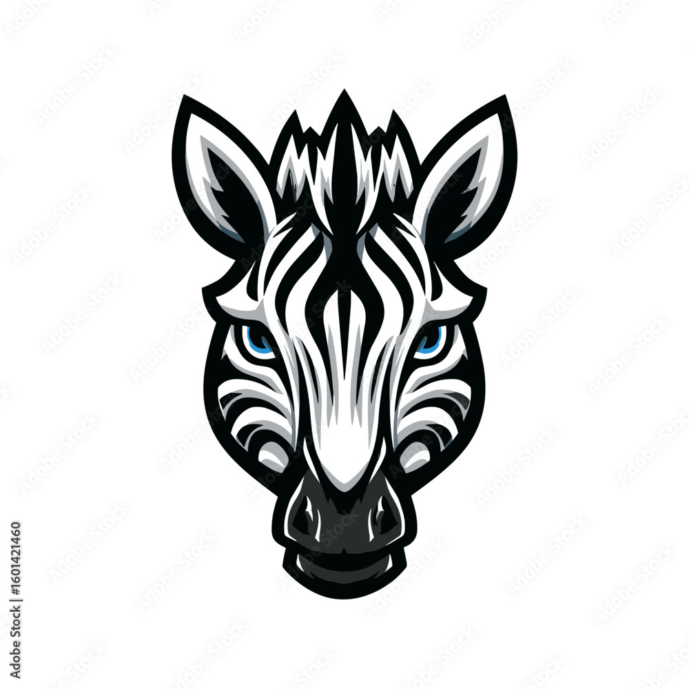 Fototapeta premium Zebra head illustration with striking features and sharp contrasts showcasing a bold design aesthetic in black and white